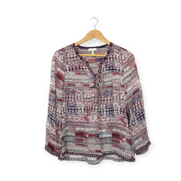 Joie Ailana All Over Print Lace-Up 100% Silk Blouse Size M - Picture 1 of 9